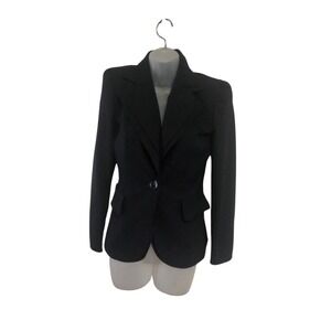 Escada Womens Black Virgin Wool Blend Single Button Tailored Blazer Jacket 34
